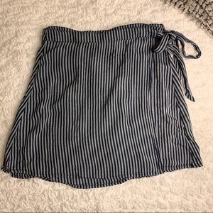 Navy and white striped wrap front skirt